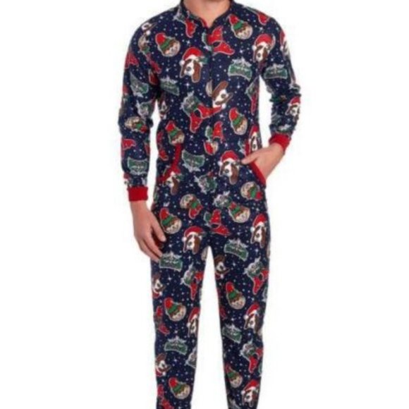 One-Piece Palmas Men's L-XL Blue Christmas Cats-Dogs Wembley - Picture 1 of 6